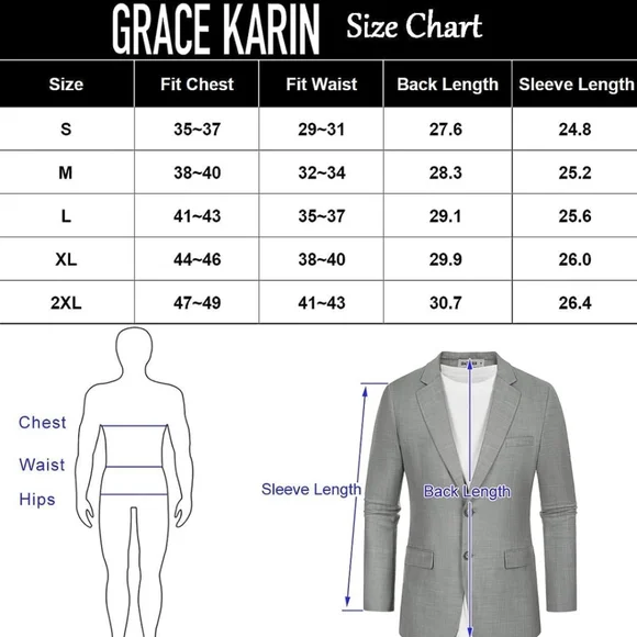 NWT GRACE KARIN Mens Casual Blazer Sport Coat Lightweight 2 Button Business Suit - Picture 5 of 11